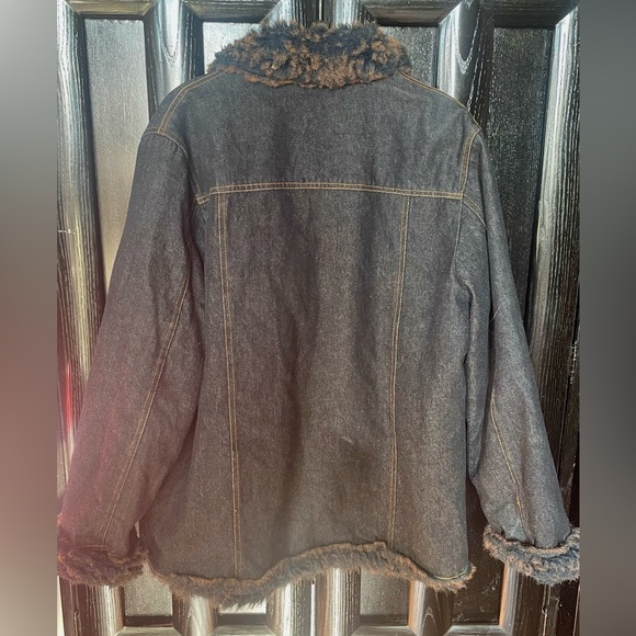 novelti for LINDOR Womens Denim Jean Jacket Size large With Black Brown Faux Fur - Picture 3 of 6